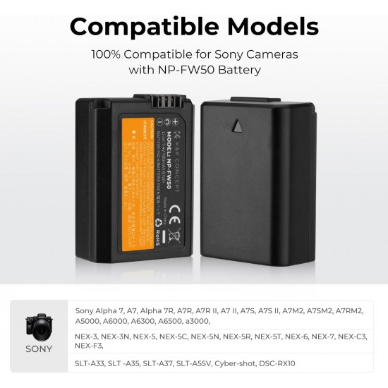 K&F Concept NP-FW50 Battery 2 Pack with Dual Slot Charger